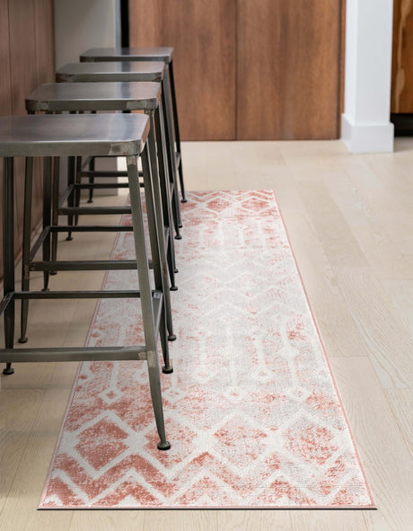 Dusty Rose 2' x 6' Bohemian Trellis Runner Area Rug 100% Polypropylene With Cotton Backing Geometric Modern Boho Decor Carpet for Living Rooms Office Dining Kitchen Interior Design for Sale at Rug Engine