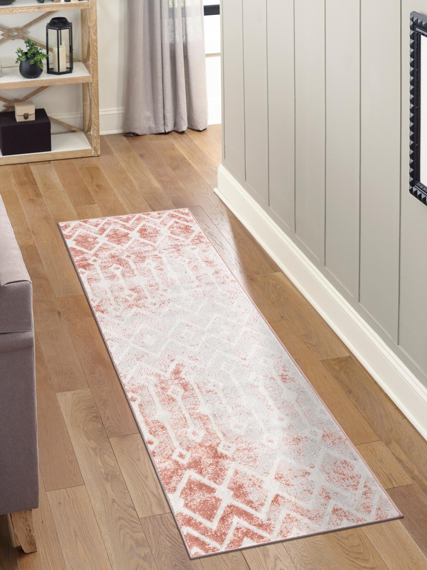 Dusty Rose 2' x 6' Bohemian Trellis Runner Area Rug 100% Polypropylene With Cotton Backing Geometric Modern Boho Decor Carpet for Living Rooms Office Dining Kitchen Interior Design for Sale at Rug Engine