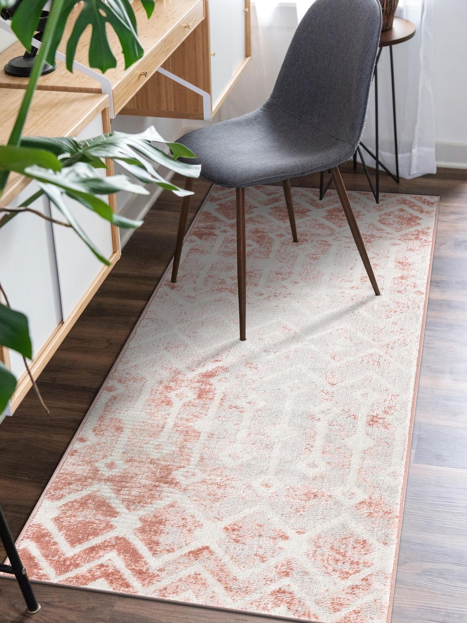 Dusty Rose 2' x 6' Bohemian Trellis Runner Area Rug 100% Polypropylene With Cotton Backing Geometric Modern Boho Decor Carpet for Living Rooms Office Dining Kitchen Interior Design for Sale at Rug Engine