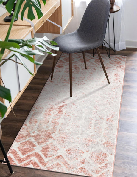 Dusty Rose 2' x 6' Bohemian Trellis Runner Area Rug 100% Polypropylene With Cotton Backing Geometric Modern Boho Decor Carpet for Living Rooms Office Dining Kitchen Interior Design for Sale at Rug Engine