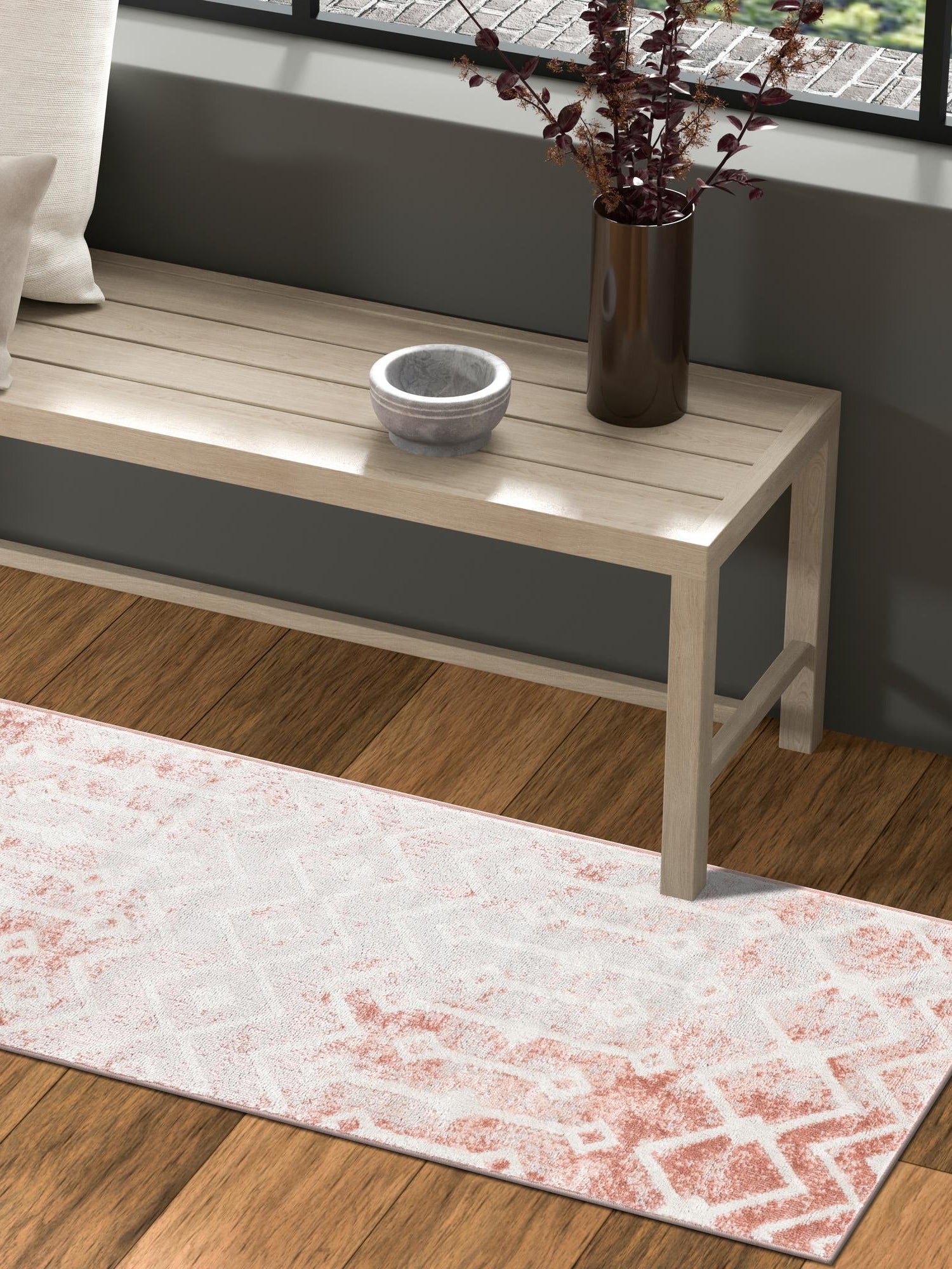 Dusty Rose 2' x 6' Bohemian Trellis Runner Area Rug 100% Polypropylene With Cotton Backing Geometric Modern Boho Decor Carpet for Living Rooms Office Dining Kitchen Interior Design for Sale at Rug Engine