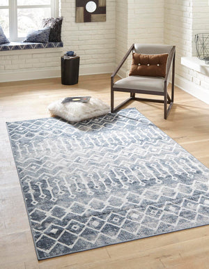 Vintage Blue 10' x 13' Bohemian Trellis Rectangle Area Rug 100% Polypropylene With Cotton Backing Geometric Modern Boho Decor Carpet for Living Rooms Office Dining Kitchen Interior Design for Sale at Rug Engine