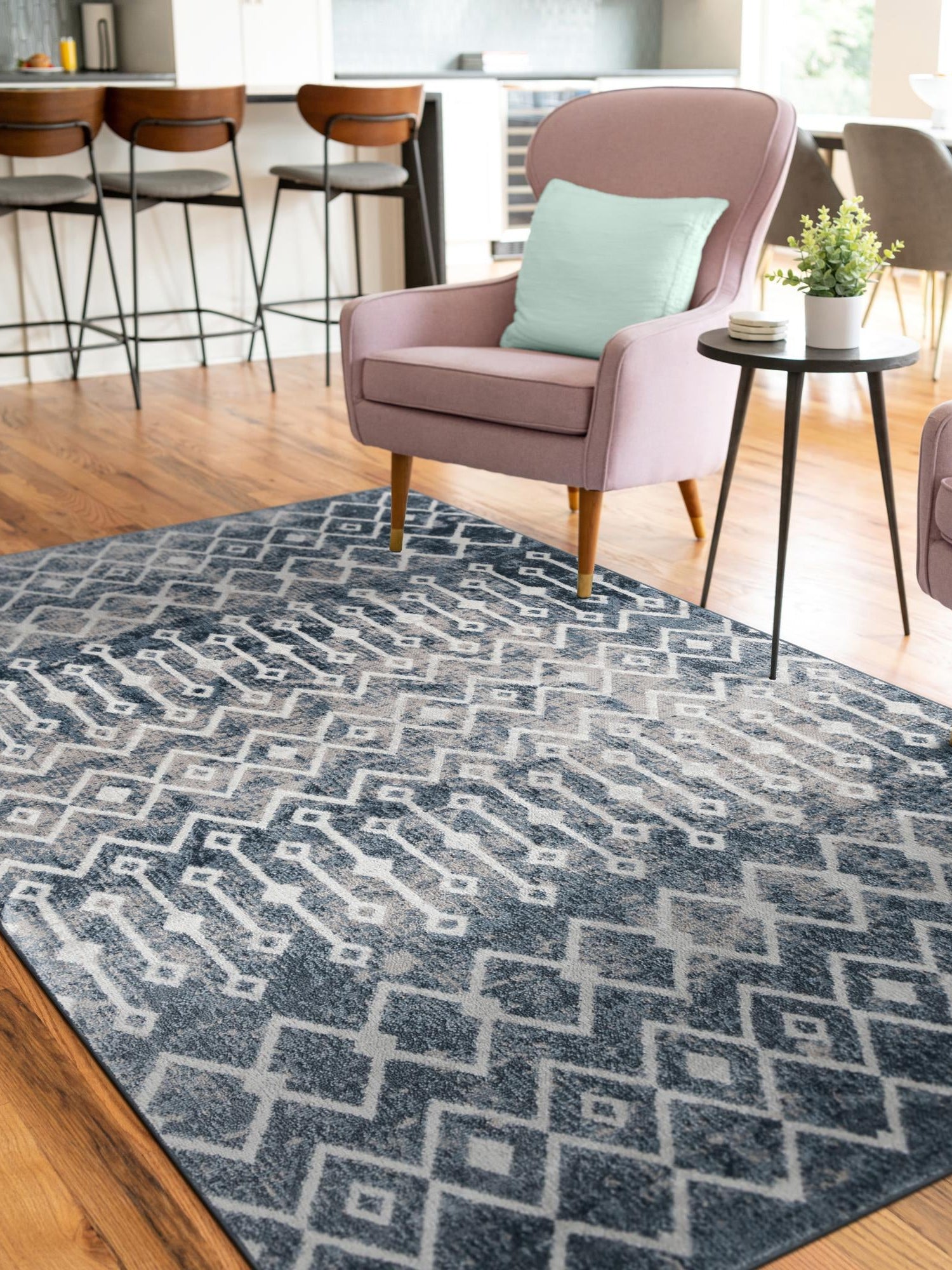 Vintage Blue 10' x 13' Bohemian Trellis Rectangle Area Rug 100% Polypropylene With Cotton Backing Geometric Modern Boho Decor Carpet for Living Rooms Office Dining Kitchen Interior Design for Sale at Rug Engine