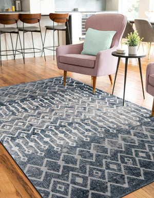 Vintage Blue 10' x 13' Bohemian Trellis Rectangle Area Rug 100% Polypropylene With Cotton Backing Geometric Modern Boho Decor Carpet for Living Rooms Office Dining Kitchen Interior Design for Sale at Rug Engine