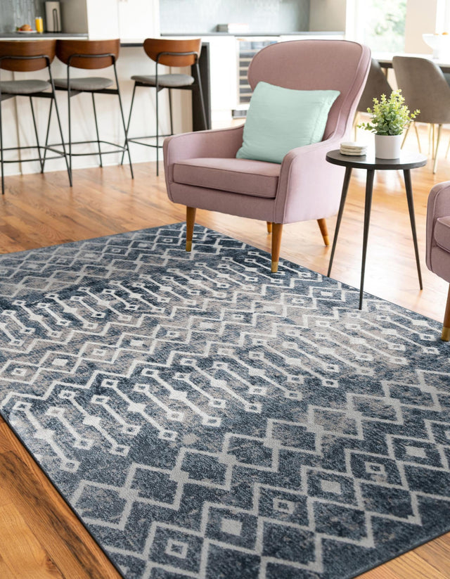 Vintage Blue 10' x 13' Bohemian Trellis Rectangle Area Rug 100% Polypropylene With Cotton Backing Geometric Modern Boho Decor Carpet for Living Rooms Office Dining Kitchen Interior Design for Sale at Rug Engine