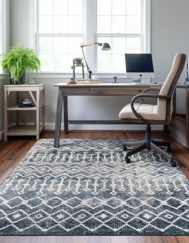 Vintage Blue 10' x 13' Bohemian Trellis Rectangle Area Rug 100% Polypropylene With Cotton Backing Geometric Modern Boho Decor Carpet for Living Rooms Office Dining Kitchen Interior Design for Sale at Rug Engine