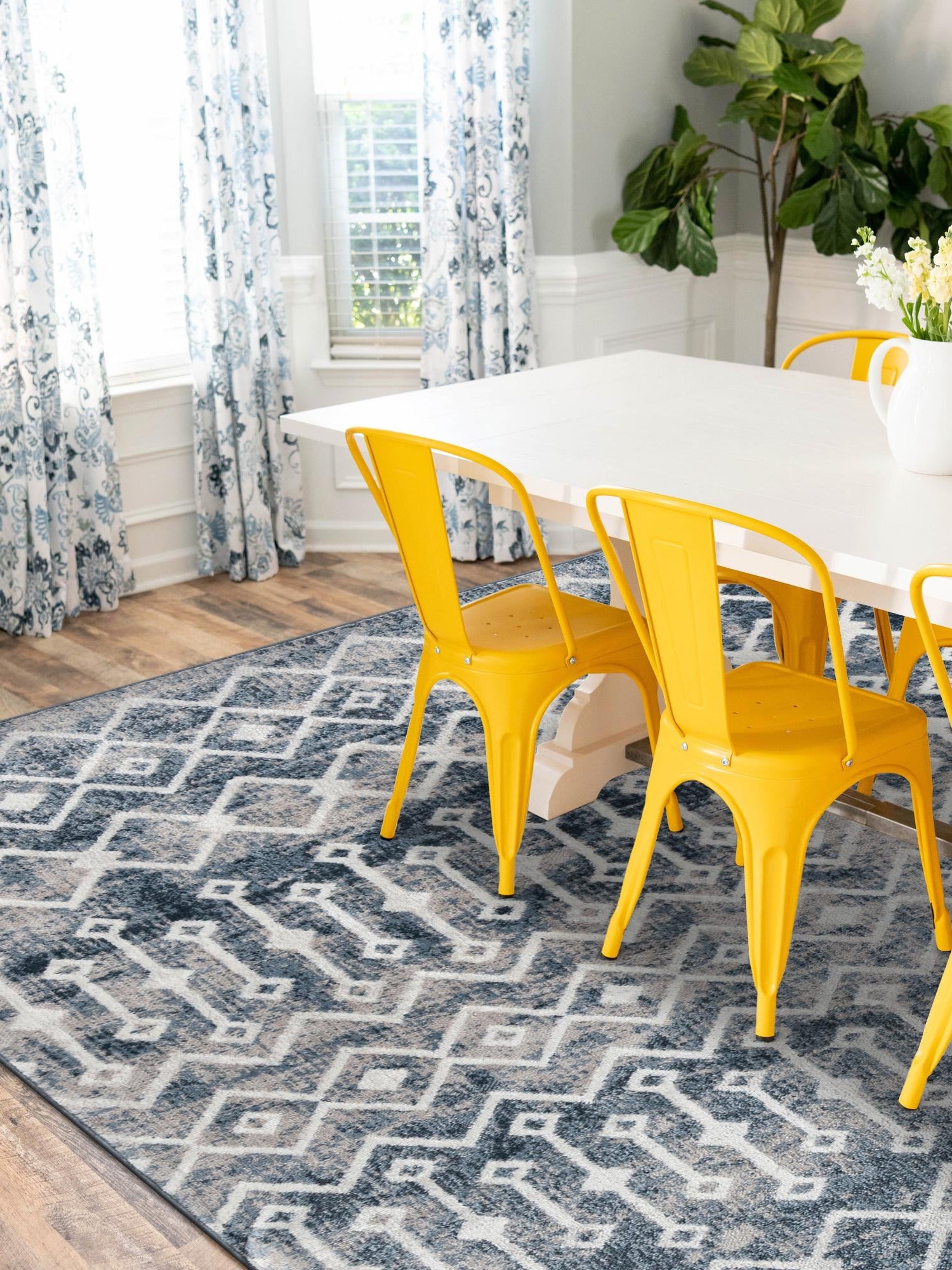Vintage Blue 10' x 13' Bohemian Trellis Rectangle Area Rug 100% Polypropylene With Cotton Backing Geometric Modern Boho Decor Carpet for Living Rooms Office Dining Kitchen Interior Design for Sale at Rug Engine