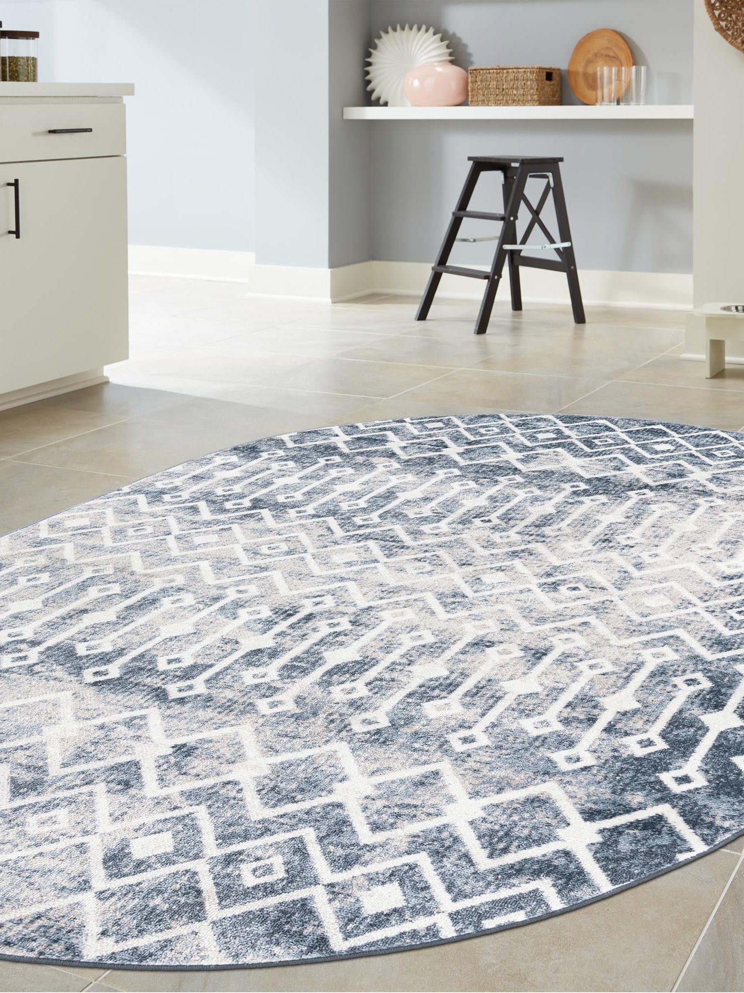 Vintage Blue 8' x 10' Bohemian Trellis Oval Area Rug 100% Polypropylene With Cotton Backing Geometric Modern Boho Decor Carpet for Living Rooms Office Dining Kitchen Interior Design for Sale at Rug Engine