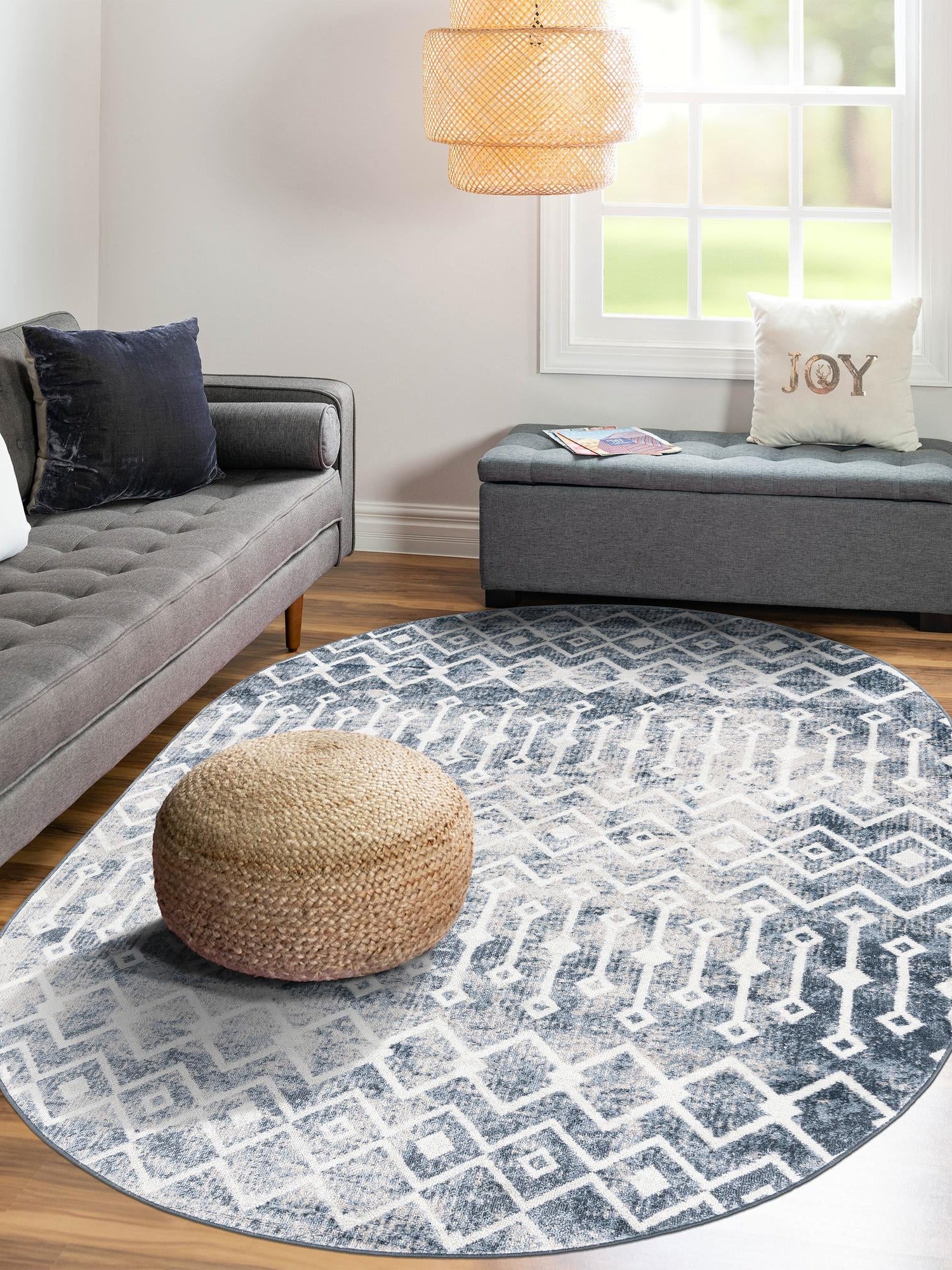 Vintage Blue 8' x 10' Bohemian Trellis Oval Area Rug 100% Polypropylene With Cotton Backing Geometric Modern Boho Decor Carpet for Living Rooms Office Dining Kitchen Interior Design for Sale at Rug Engine