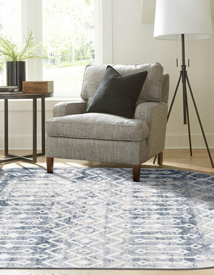Vintage Blue 8' x 10' Bohemian Trellis Oval Area Rug 100% Polypropylene With Cotton Backing Geometric Modern Boho Decor Carpet for Living Rooms Office Dining Kitchen Interior Design for Sale at Rug Engine