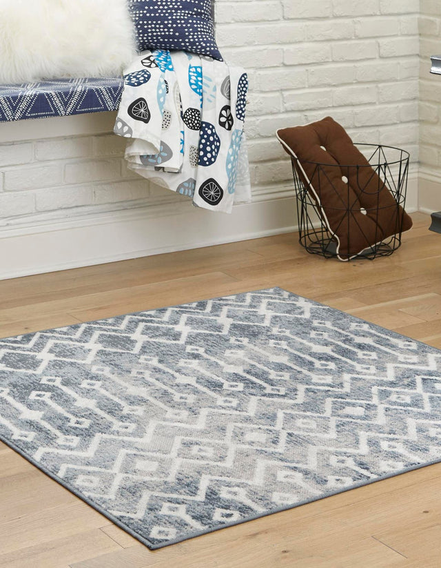 Vintage Blue 5' 3 x 5' 3 Bohemian Trellis Square Area Rug 100% Polypropylene With Cotton Backing Geometric Modern Boho Decor Carpet for Living Rooms Office Dining Kitchen Interior Design for Sale at Rug Engine