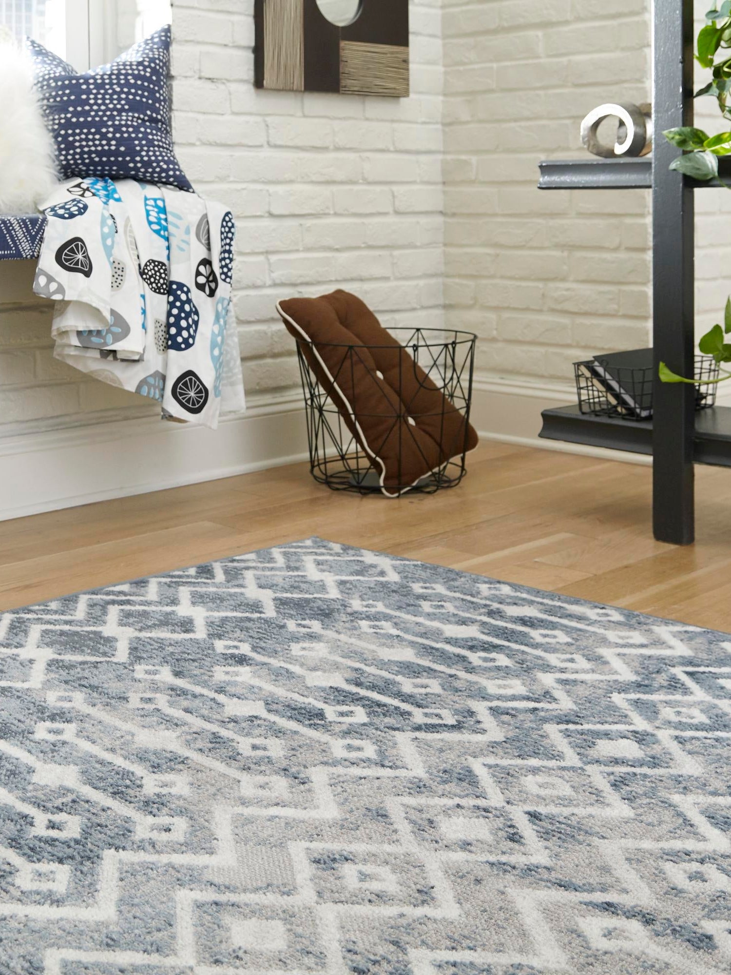 Vintage Blue 5' 3 x 5' 3 Bohemian Trellis Square Area Rug 100% Polypropylene With Cotton Backing Geometric Modern Boho Decor Carpet for Living Rooms Office Dining Kitchen Interior Design for Sale at Rug Engine