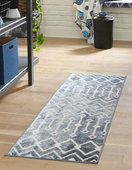 Vintage Blue 2' 7 x 12' Bohemian Trellis Runner Area Rug 100% Polypropylene With Cotton Backing Geometric Modern Boho Decor Carpet for Living Rooms Office Dining Kitchen Interior Design for Sale at Rug Engine