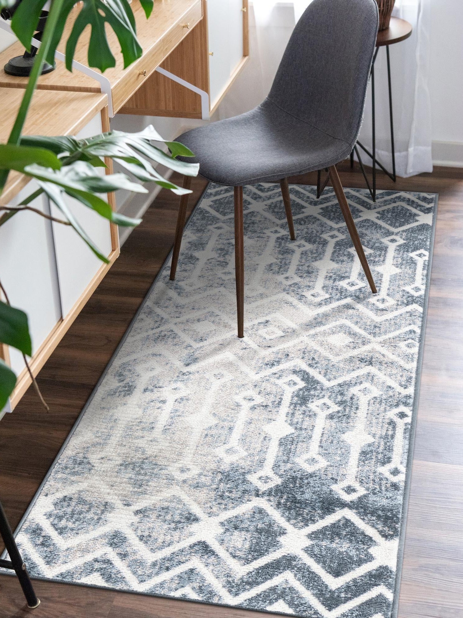 Vintage Blue 2' 7 x 12' Bohemian Trellis Runner Area Rug 100% Polypropylene With Cotton Backing Geometric Modern Boho Decor Carpet for Living Rooms Office Dining Kitchen Interior Design for Sale at Rug Engine