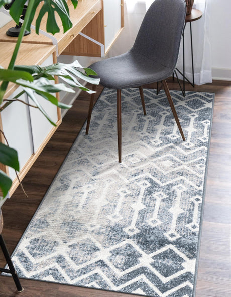 Vintage Blue 2' 7 x 12' Bohemian Trellis Runner Area Rug 100% Polypropylene With Cotton Backing Geometric Modern Boho Decor Carpet for Living Rooms Office Dining Kitchen Interior Design for Sale at Rug Engine