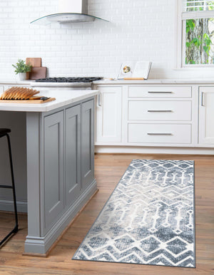 Vintage Blue 2' 7 x 12' Bohemian Trellis Runner Area Rug 100% Polypropylene With Cotton Backing Geometric Modern Boho Decor Carpet for Living Rooms Office Dining Kitchen Interior Design for Sale at Rug Engine