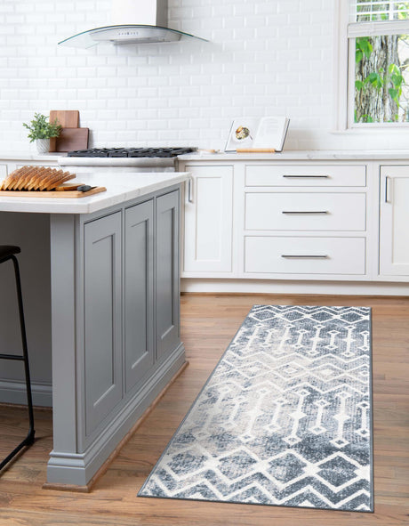 Vintage Blue 2' 7 x 12' Bohemian Trellis Runner Area Rug 100% Polypropylene With Cotton Backing Geometric Modern Boho Decor Carpet for Living Rooms Office Dining Kitchen Interior Design for Sale at Rug Engine