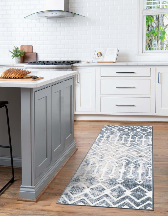 Vintage Blue 2' 7 x 12' Bohemian Trellis Runner Area Rug 100% Polypropylene With Cotton Backing Geometric Modern Boho Decor Carpet for Living Rooms Office Dining Kitchen Interior Design for Sale at Rug Engine