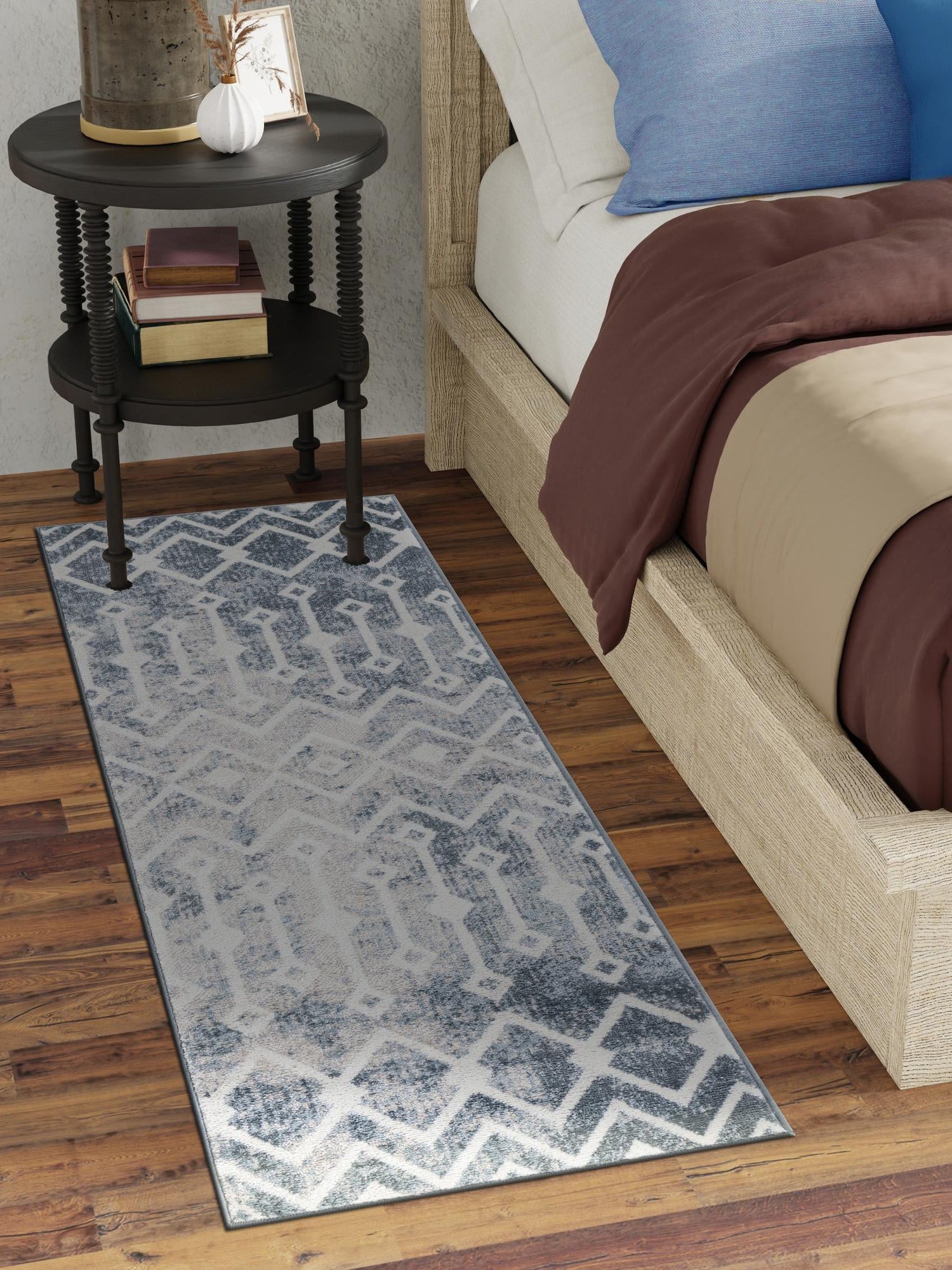 Vintage Blue 2' 7 x 12' Bohemian Trellis Runner Area Rug 100% Polypropylene With Cotton Backing Geometric Modern Boho Decor Carpet for Living Rooms Office Dining Kitchen Interior Design for Sale at Rug Engine