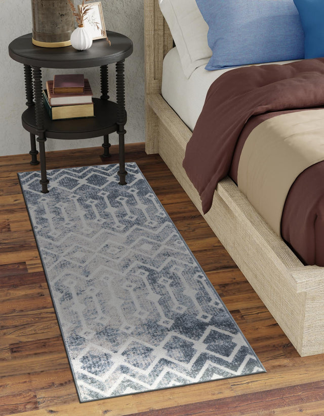 Vintage Blue 2' 7 x 12' Bohemian Trellis Runner Area Rug 100% Polypropylene With Cotton Backing Geometric Modern Boho Decor Carpet for Living Rooms Office Dining Kitchen Interior Design for Sale at Rug Engine