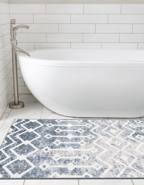 Vintage Blue 2' 7 x 12' Bohemian Trellis Runner Area Rug 100% Polypropylene With Cotton Backing Geometric Modern Boho Decor Carpet for Living Rooms Office Dining Kitchen Interior Design for Sale at Rug Engine