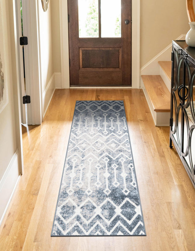 Blue 2' x 4' 1 Bohemian Trellis Runner Area Rug 100% Polypropylene With Cotton Backing Geometric Modern Boho Decor Carpet for Living Rooms Office Dining Kitchen Interior Design for Sale at Rug Engine