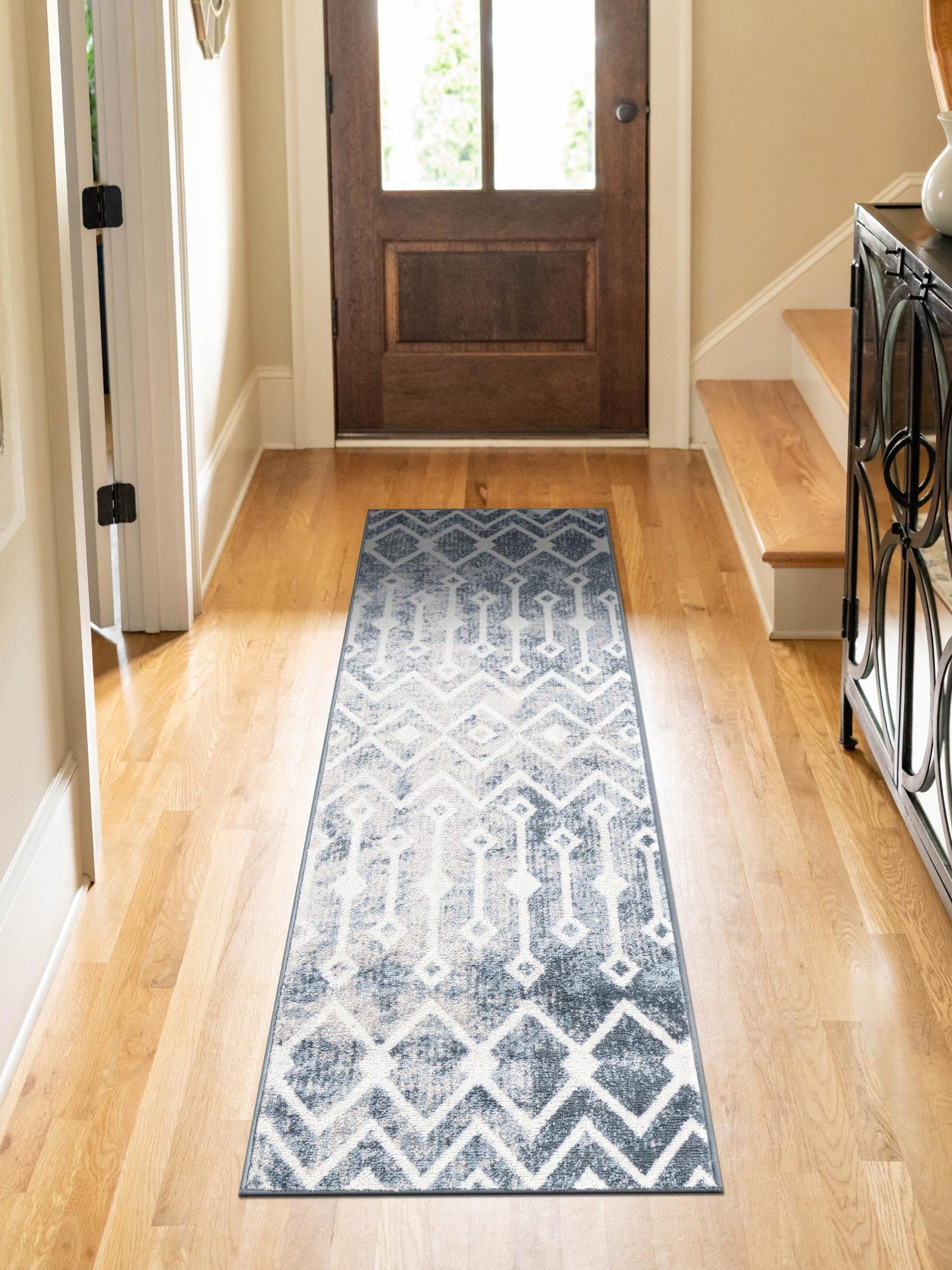 Vintage Blue 2' 7 x 13' 1 Bohemian Trellis Runner Area Rug 100% Polypropylene With Cotton Backing Geometric Modern Boho Decor Carpet for Living Rooms Office Dining Kitchen Interior Design for Sale at Rug Engine
