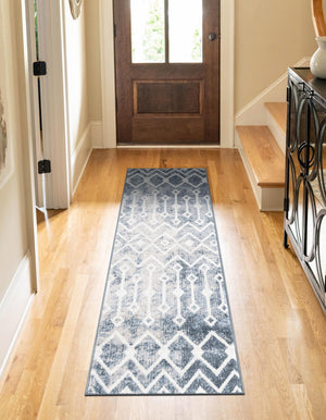 Vintage Blue 2' 7 x 13' 1 Bohemian Trellis Runner Area Rug 100% Polypropylene With Cotton Backing Geometric Modern Boho Decor Carpet for Living Rooms Office Dining Kitchen Interior Design for Sale at Rug Engine