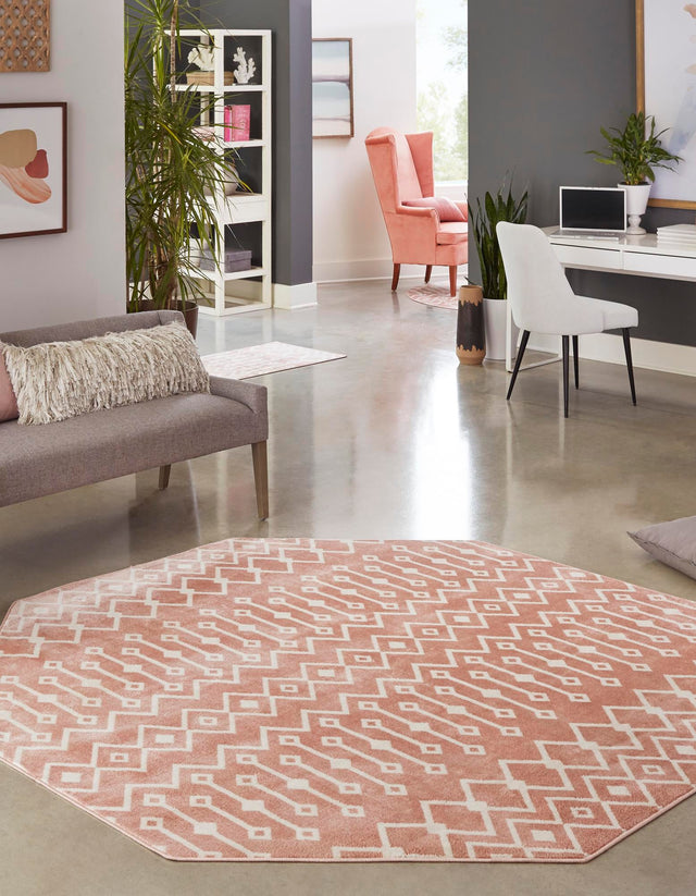 Pink 7' x 7' Bohemian Trellis Octagon Area Rug 100% Polypropylene With Cotton Backing Geometric Modern Boho Decor Carpet for Living Rooms Office Dining Kitchen Interior Design for Sale at Rug Engine