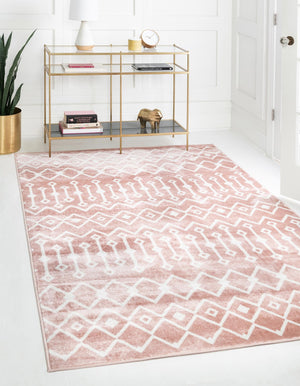 Pink 9' x 12' Bohemian Trellis Rectangle Area Rug 100% Polypropylene With Cotton Backing Geometric Modern Boho Decor Carpet for Living Rooms Office Dining Kitchen Interior Design for Sale at Rug Engine