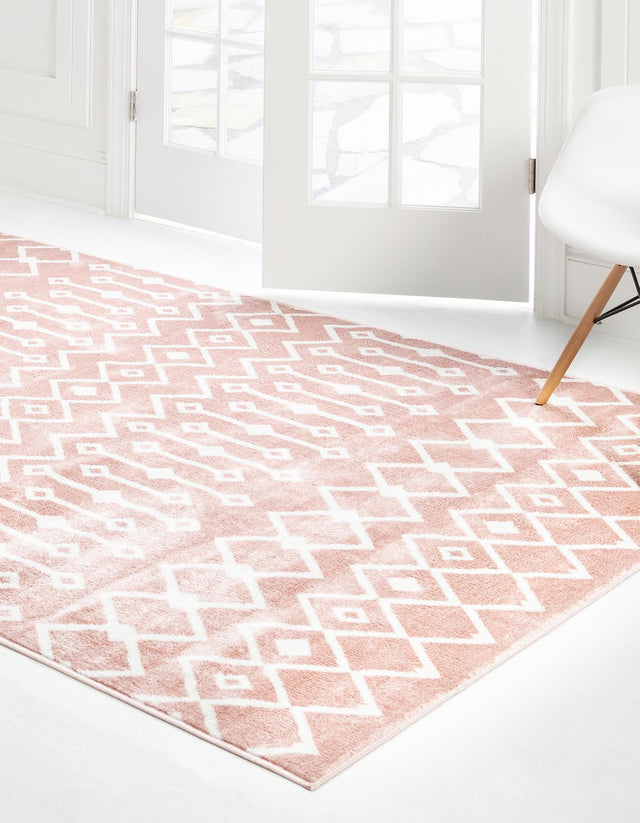 Pink 9' x 12' Bohemian Trellis Rectangle Area Rug 100% Polypropylene With Cotton Backing Geometric Modern Boho Decor Carpet for Living Rooms Office Dining Kitchen Interior Design for Sale at Rug Engine