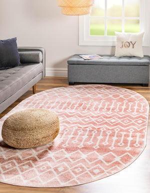 Pink 5' 3 x 8' Bohemian Trellis Oval Area Rug 100% Polypropylene With Cotton Backing Geometric Modern Boho Decor Carpet for Living Rooms Office Dining Kitchen Interior Design for Sale at Rug Engine