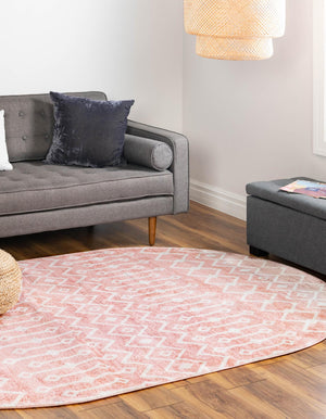 Pink 5' 3 x 8' Bohemian Trellis Oval Area Rug 100% Polypropylene With Cotton Backing Geometric Modern Boho Decor Carpet for Living Rooms Office Dining Kitchen Interior Design for Sale at Rug Engine