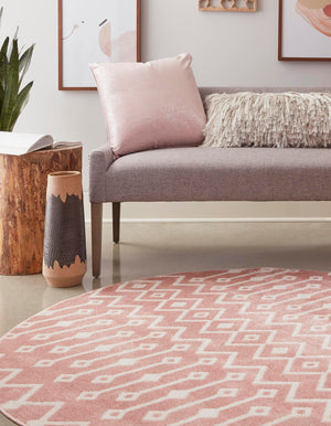 Pink 3' x 3' Bohemian Trellis Round Area Rug 100% Polypropylene With Cotton Backing Geometric Modern Boho Decor Carpet for Living Rooms Office Dining Kitchen Interior Design for Sale at Rug Engine