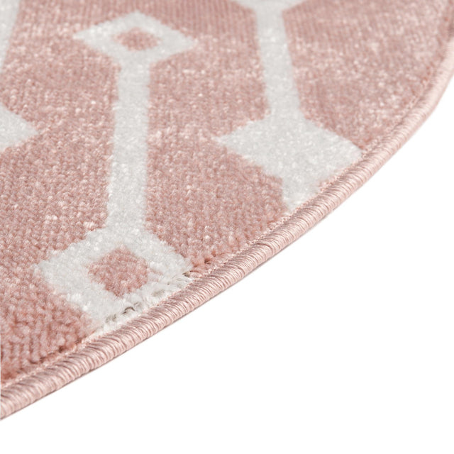 Pink 3' x 3' Bohemian Trellis Round Area Rug 100% Polypropylene With Cotton Backing Geometric Modern Boho Decor Carpet for Living Rooms Office Dining Kitchen Interior Design for Sale at Rug Engine