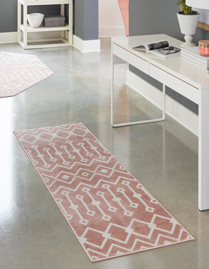 Pink 2' 7 x 12' Bohemian Trellis Runner Area Rug 100% Polypropylene With Cotton Backing Geometric Modern Boho Decor Carpet for Living Rooms Office Dining Kitchen Interior Design for Sale at Rug Engine