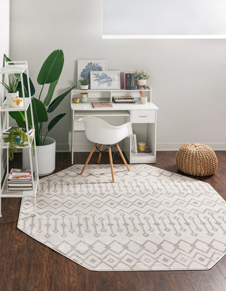 Pearl 7' x 7' Bohemian Trellis Octagon Area Rug 100% Polypropylene With Cotton Backing Geometric Modern Boho Decor Carpet for Living Rooms Office Dining Kitchen Interior Design for Sale at Rug Engine