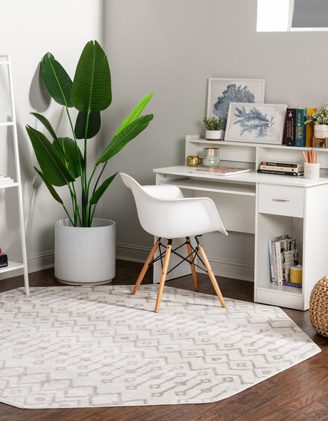 Pearl 7' x 7' Bohemian Trellis Octagon Area Rug 100% Polypropylene With Cotton Backing Geometric Modern Boho Decor Carpet for Living Rooms Office Dining Kitchen Interior Design for Sale at Rug Engine