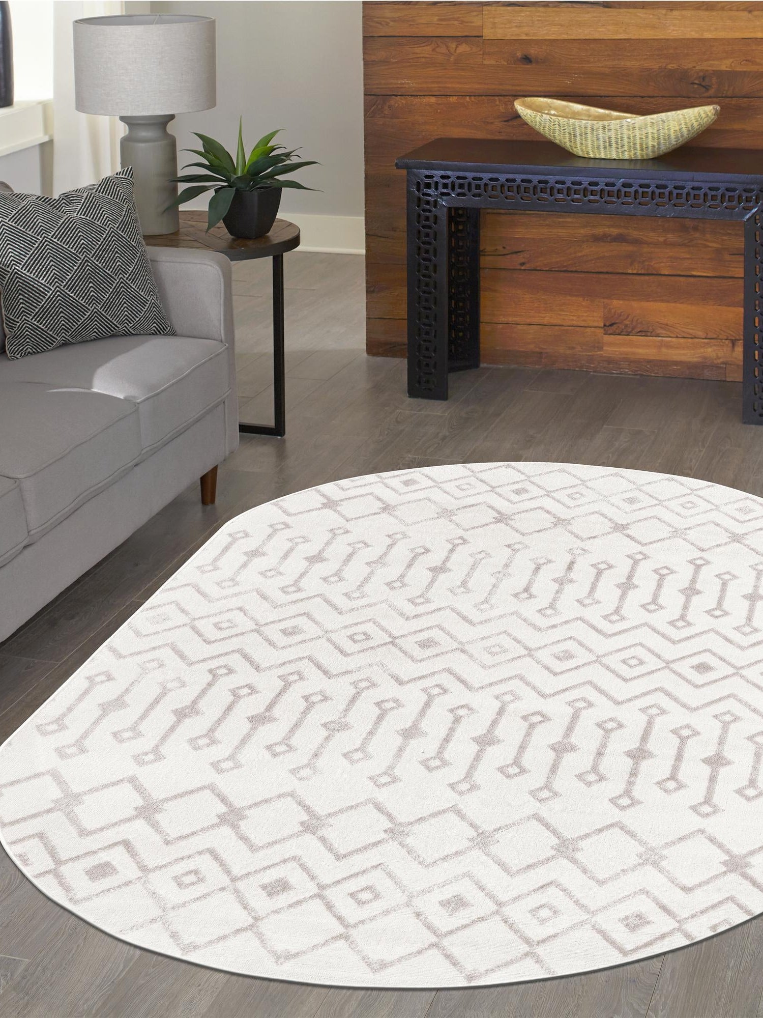 Pearl 5' 3 x 8' Bohemian Trellis Oval Area Rug 100% Polypropylene With Cotton Backing Geometric Modern Boho Decor Carpet for Living Rooms Office Dining Kitchen Interior Design for Sale at Rug Engine