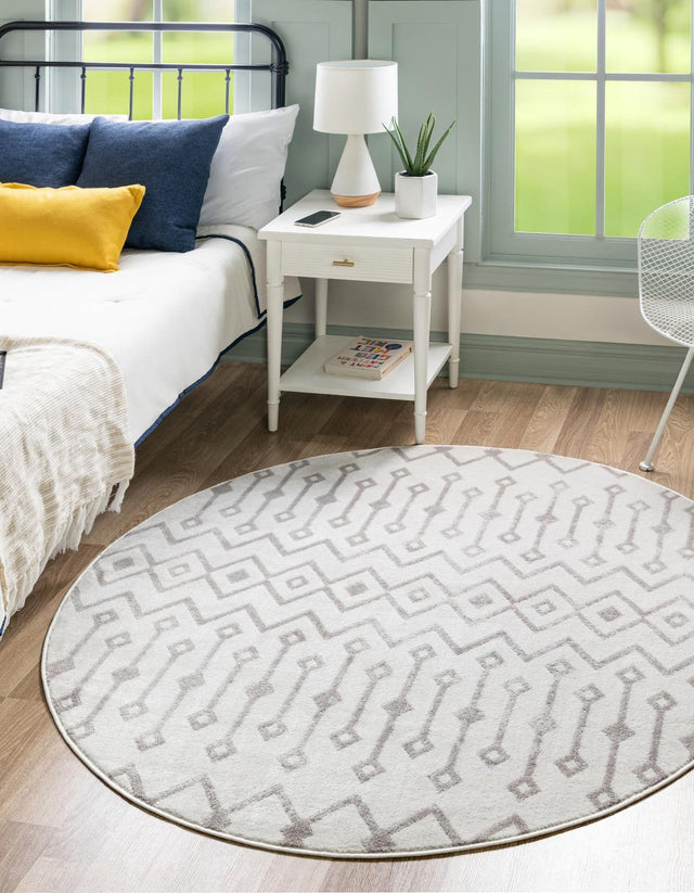 Pearl 3' x 3' Bohemian Trellis Round Area Rug 100% Polypropylene With Cotton Backing Geometric Modern Boho Decor Carpet for Living Rooms Office Dining Kitchen Interior Design for Sale at Rug Engine