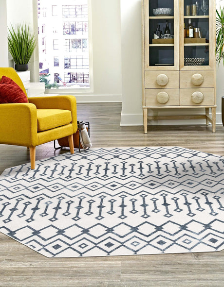 Coastal White 7' x 7' Bohemian Trellis Octagon Area Rug 100% Polypropylene With Cotton Backing Geometric Modern Boho Decor Carpet for Living Rooms Office Dining Kitchen Interior Design for Sale at Rug Engine