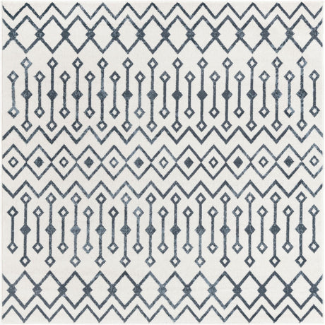 Coastal White 6' x 6' Bohemian Trellis Square Area Rug 100% Polypropylene With Cotton Backing Geometric Modern Boho Decor Carpet for Living Rooms Office Dining Kitchen Interior Design for Sale at Rug Engine
