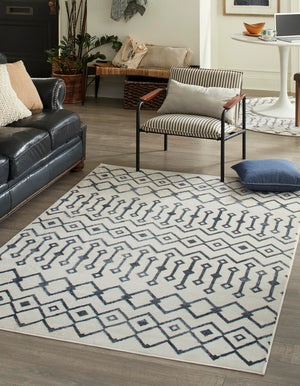 Coastal White 10' x 14' Bohemian Trellis Rectangle Area Rug 100% Polypropylene With Cotton Backing Geometric Modern Boho Decor Carpet for Living Rooms Office Dining Kitchen Interior Design for Sale at Rug Engine