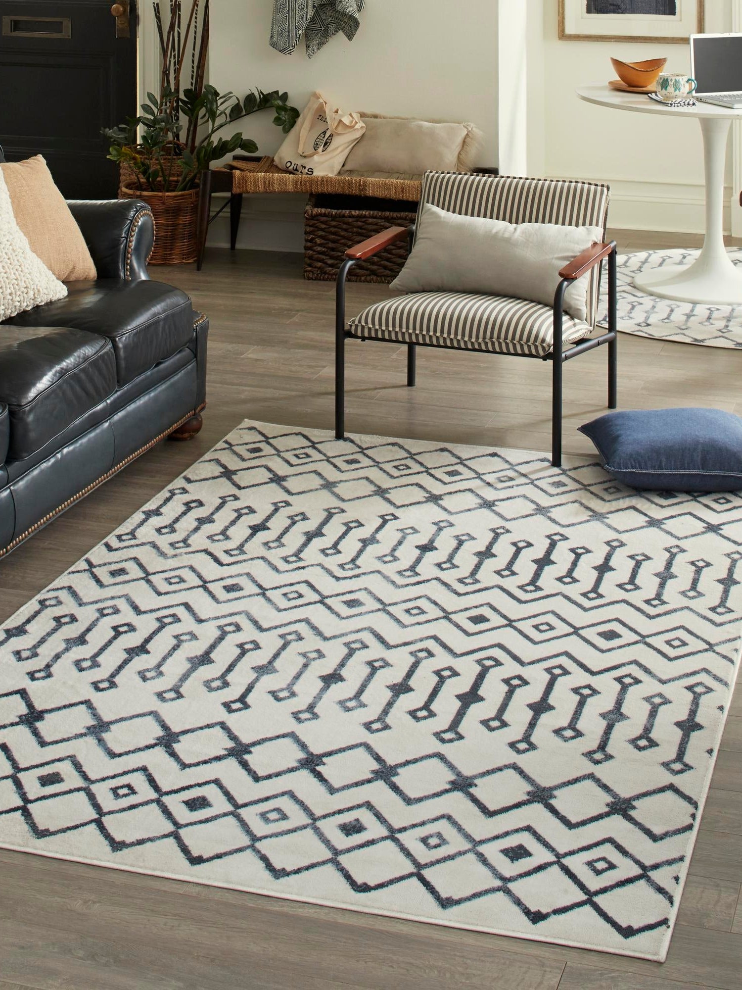 Coastal White 1' 4 x 1' 4 Bohemian Trellis Sample Area Rug 100% Polypropylene With Cotton Backing Geometric Modern Boho Decor Carpet for Living Rooms Office Dining Kitchen Interior Design for Sale at Rug Engine