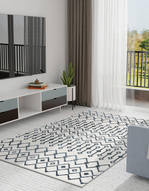Coastal White 10' x 14' Bohemian Trellis Rectangle Area Rug 100% Polypropylene With Cotton Backing Geometric Modern Boho Decor Carpet for Living Rooms Office Dining Kitchen Interior Design for Sale at Rug Engine