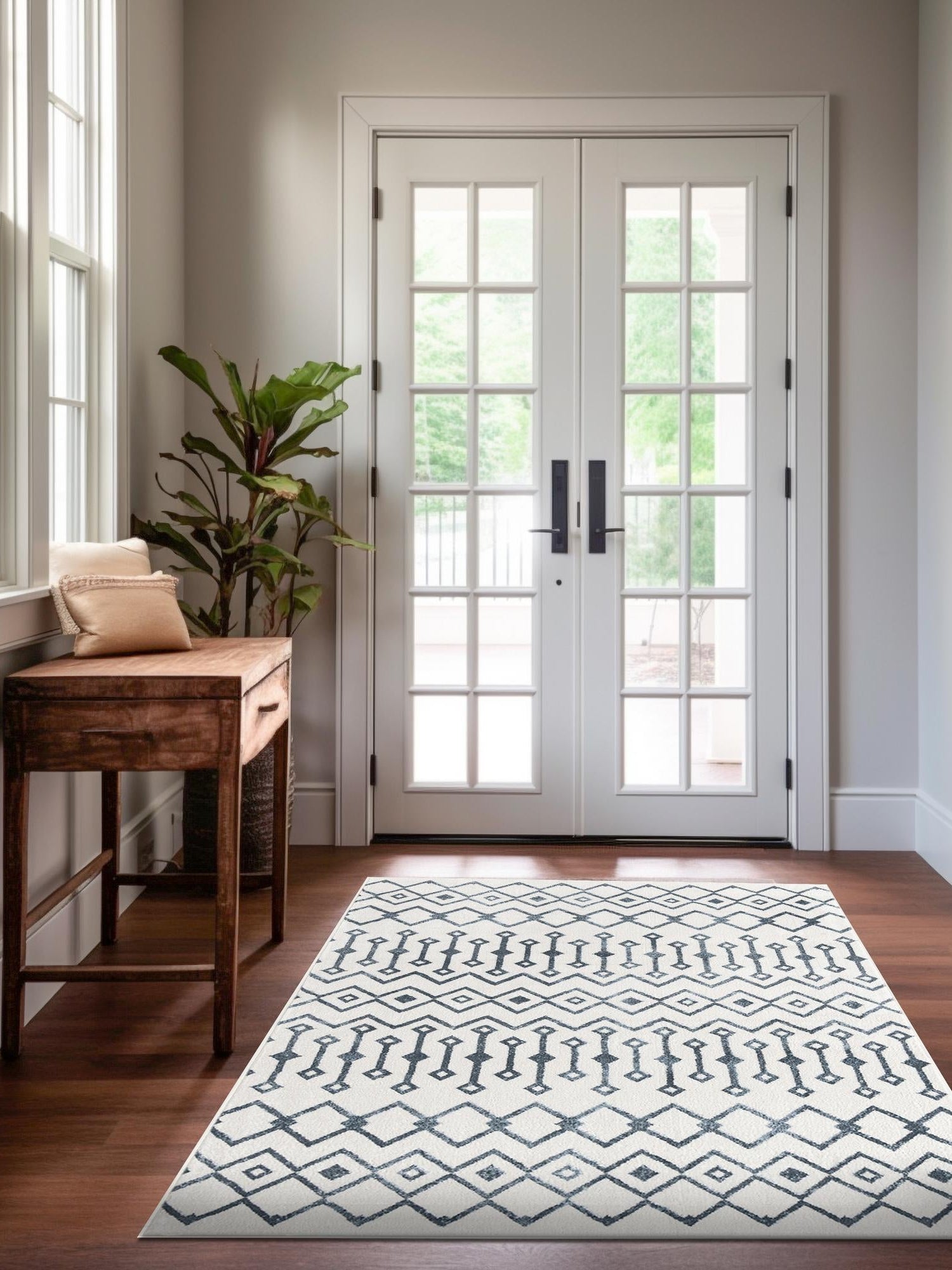 Coastal White 10' x 14' Bohemian Trellis Rectangle Area Rug 100% Polypropylene With Cotton Backing Geometric Modern Boho Decor Carpet for Living Rooms Office Dining Kitchen Interior Design for Sale at Rug Engine