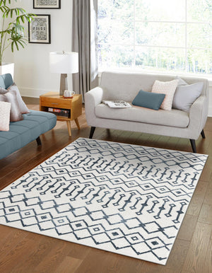 Coastal White 10' x 14' Bohemian Trellis Rectangle Area Rug 100% Polypropylene With Cotton Backing Geometric Modern Boho Decor Carpet for Living Rooms Office Dining Kitchen Interior Design for Sale at Rug Engine