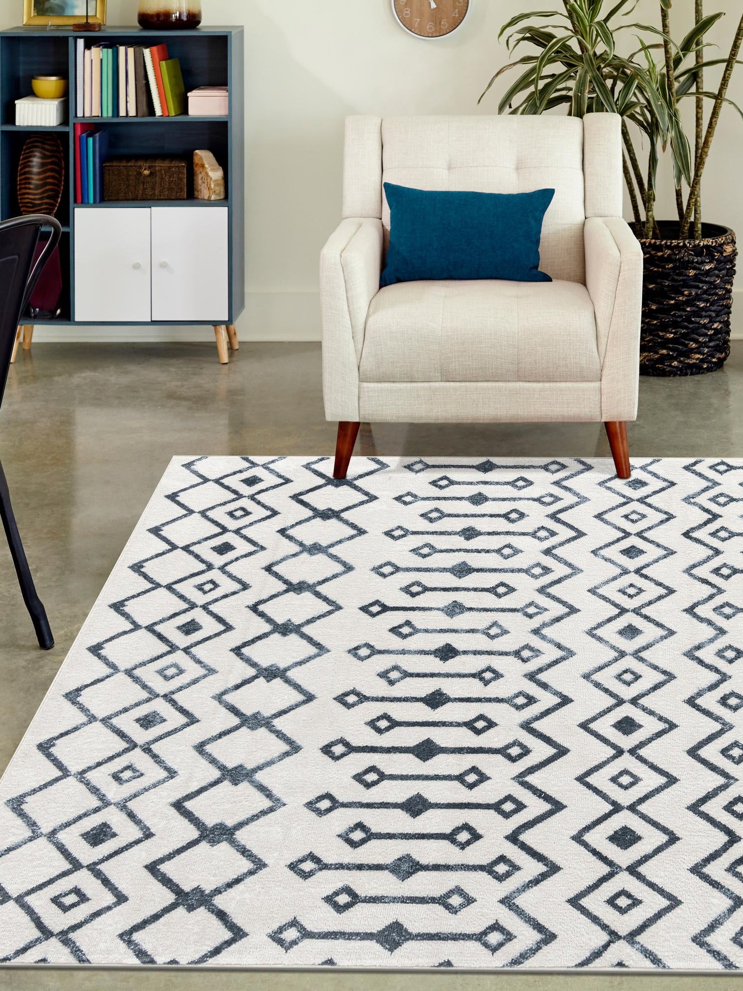 Coastal White 10' x 14' Bohemian Trellis Rectangle Area Rug 100% Polypropylene With Cotton Backing Geometric Modern Boho Decor Carpet for Living Rooms Office Dining Kitchen Interior Design for Sale at Rug Engine