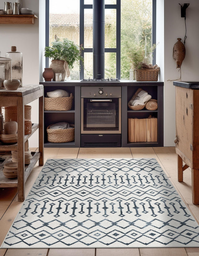 Coastal White 5' 3 x 8' Bohemian Trellis Rectangle Area Rug 100% Polypropylene With Cotton Backing Geometric Modern Boho Decor Carpet for Living Rooms Office Dining Kitchen Interior Design for Sale at Rug Engine