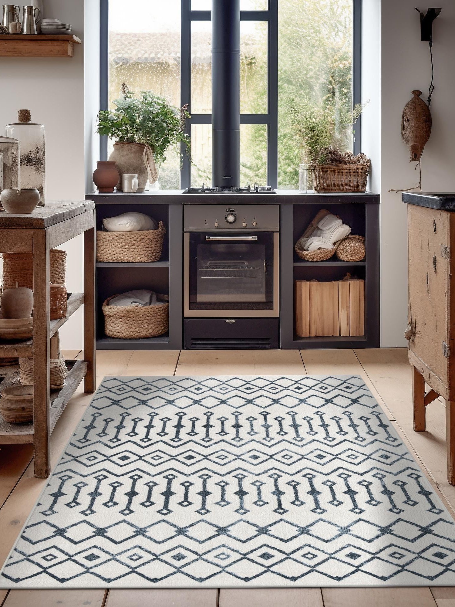 Coastal White 10' x 13' Bohemian Trellis Rectangle Area Rug 100% Polypropylene With Cotton Backing Geometric Modern Boho Decor Carpet for Living Rooms Office Dining Kitchen Interior Design for Sale at Rug Engine